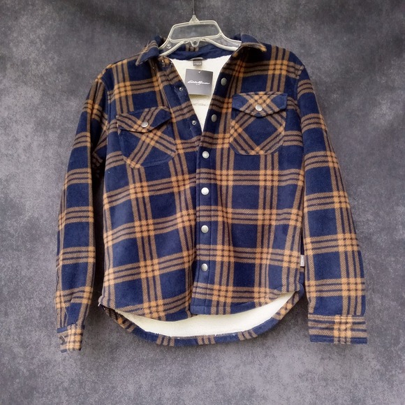 Eddie Bauer Boys Faux Shearling Shack Jacket Plaid Baltic NEW Kids M 10/12 - Picture 1 of 4